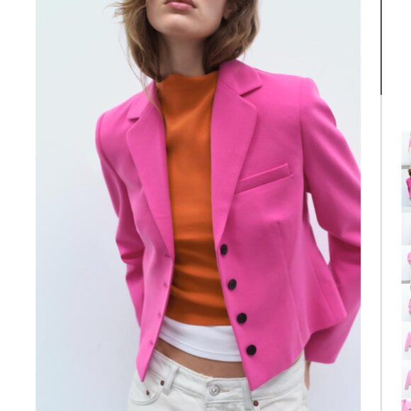 NWT ZARA TAILORED FELT TEXTURE BLAZER fuchsia - Picture 1 of 9